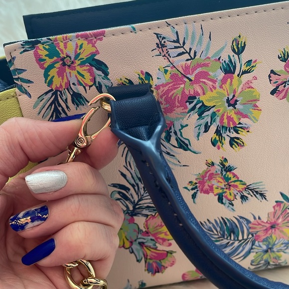 Betsey Johnson Blue, White, Yellow & Pink Tropical Purse w/ Removable Straps - Picture 13 of 16